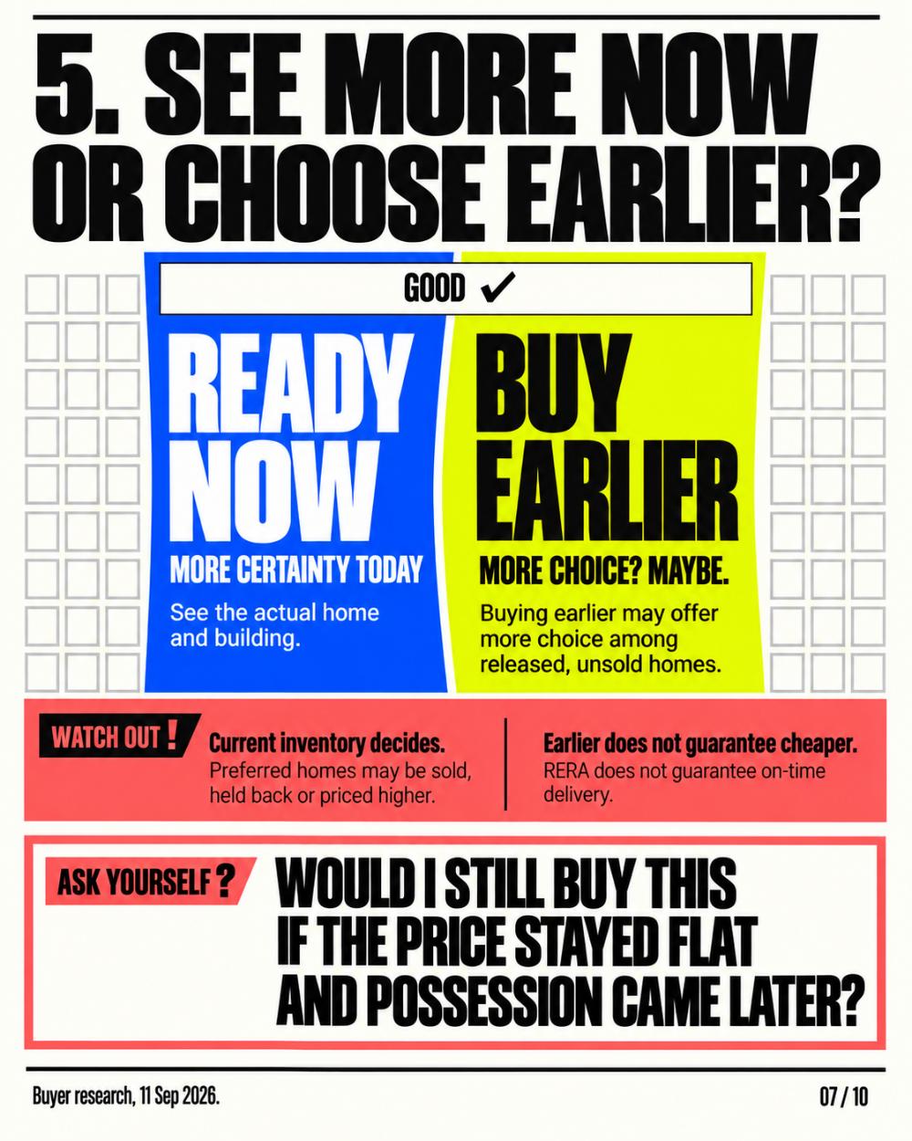 Ready to move vs under construction — choice of units versus certainty of possession